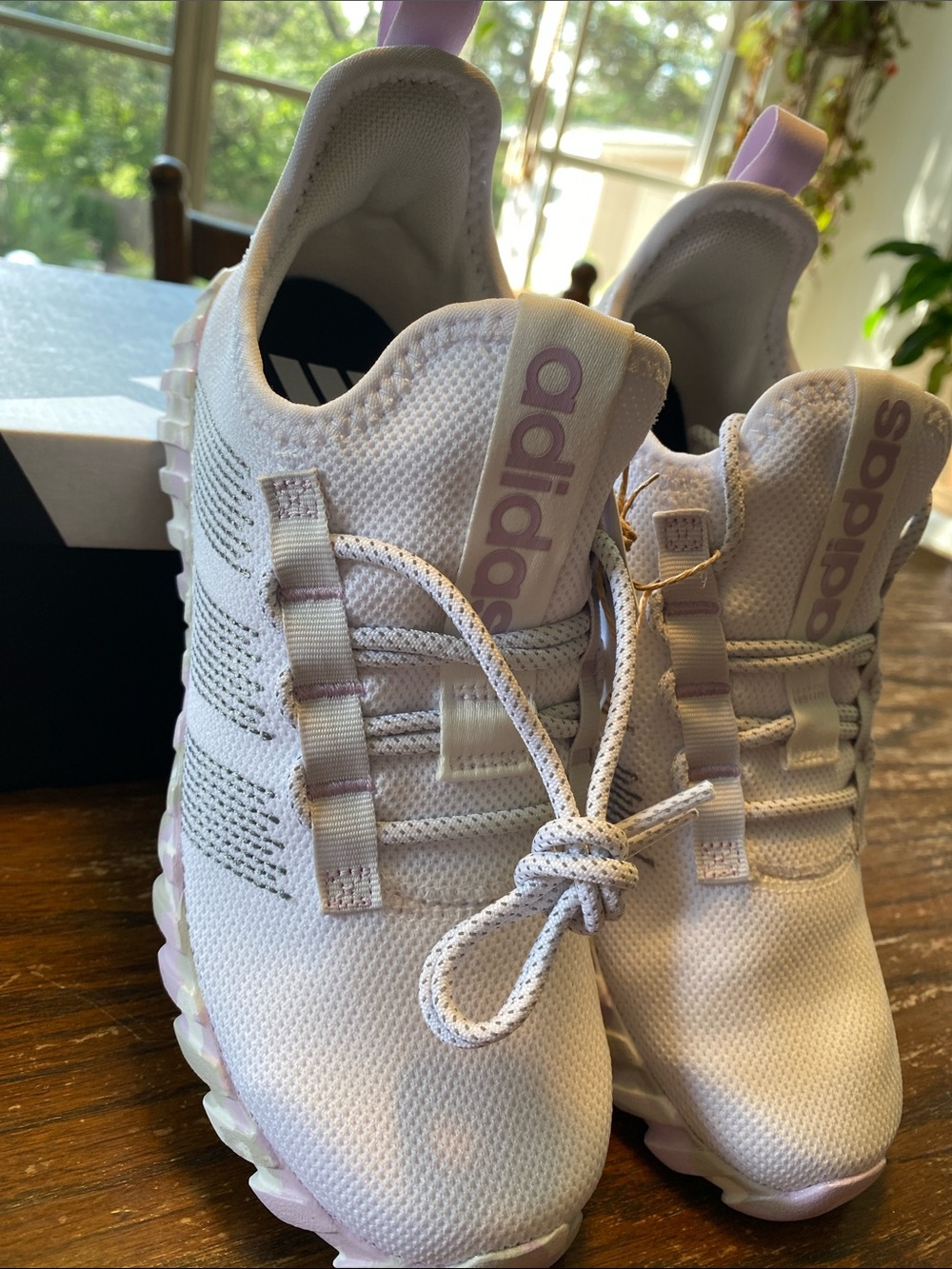 adidas White Athletic Shoes with Light Purple Accents - Picture 3 of 7